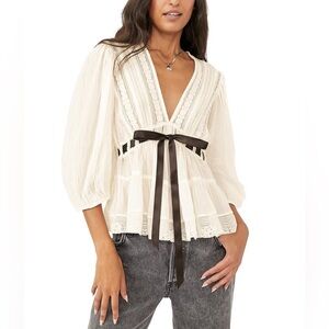 Free People Favorite Romance Ivory Lace Boho Top